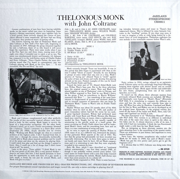 Thelonious Monk With John Coltrane : Thelonious Monk With John Coltrane (LP, Album, Mono, RE, 180)