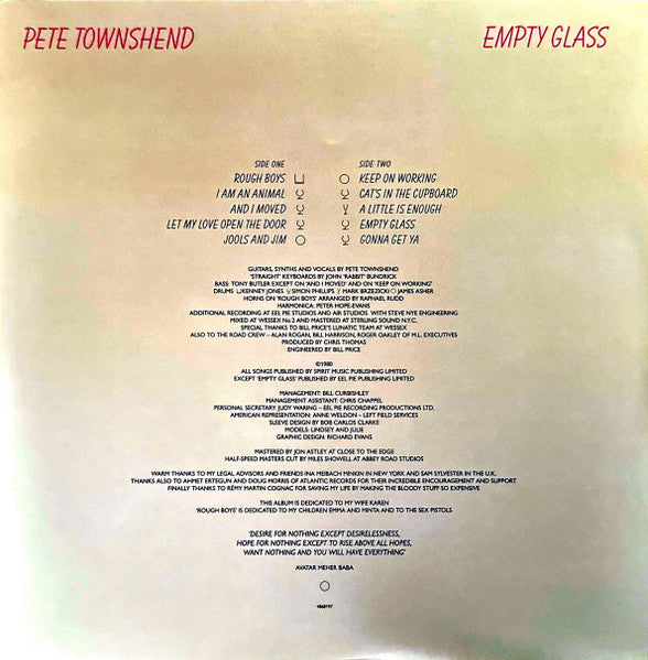 Pete Townshend : Empty Glass (LP, Ltd, RE, RM, 180)