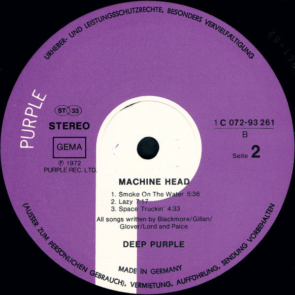 Deep Purple : Machine Head (LP, Album, Gat)