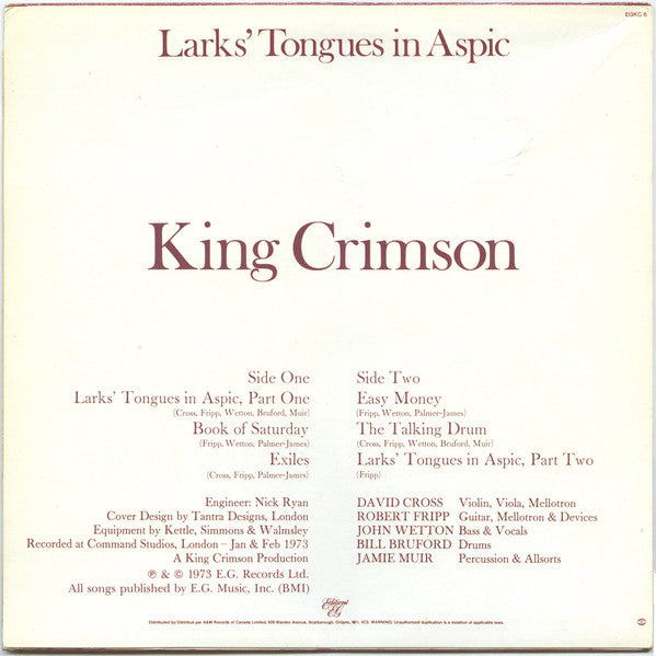 King Crimson : Larks' Tongues In Aspic (LP, Album, RE, RM, Hal)