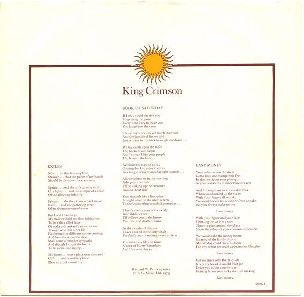 King Crimson : Larks' Tongues In Aspic (LP, Album, RE, RM, Hal)