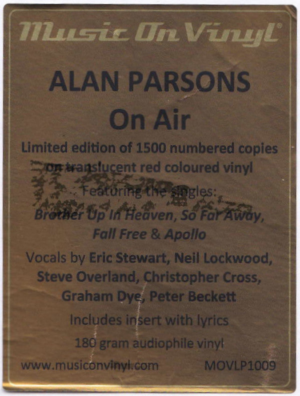 Alan Parsons : On Air (LP, Album, Ltd, Num, RE, RM, Red)