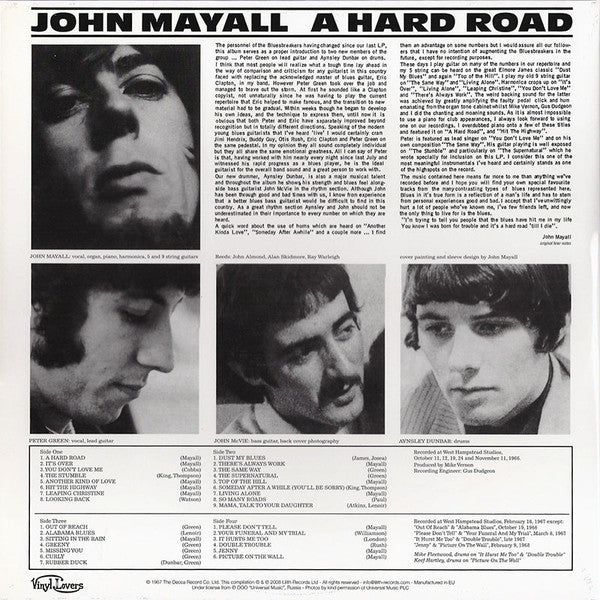John Mayall & The Bluesbreakers : A Hard Road (2xLP, Album, RE, Gat)