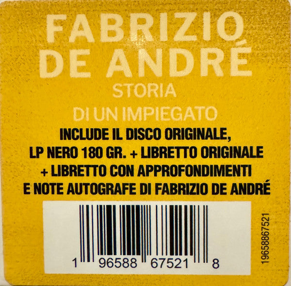 Fabrizio De André : Storia Di Un Impiegato (LP, Album, RE, RM, 180)