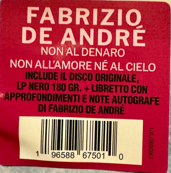 Fabrizio De André : Non Al Denaro Non All'Amore Nè Al Cielo (LP, Album, RE, RM, 180)