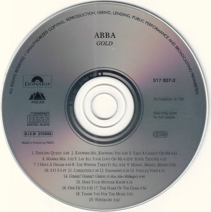 ABBA : Gold (Greatest Hits) (CD, Comp, RM, RP)