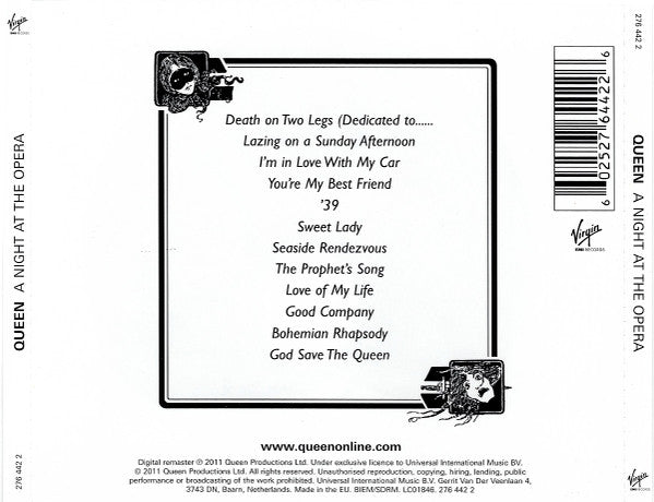 Queen : A Night At The Opera (CD, Album, RE, RM, RP, Jew)