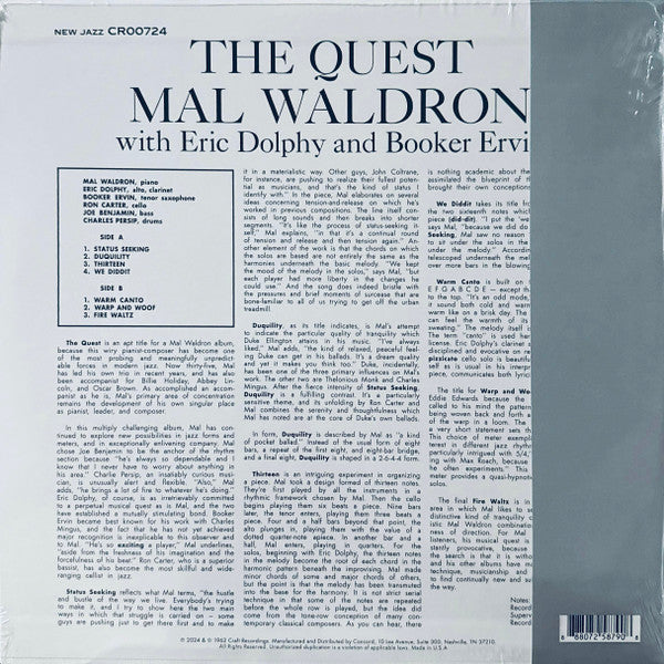 Mal Waldron With Eric Dolphy And Booker Ervin : The Quest (LP, Album, RE, 180)