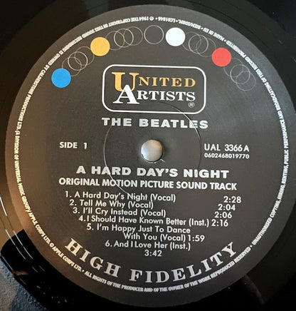 The Beatles : A Hard Day's Night (Original Motion Picture Sound Track) (LP, Album, Mono, RE, 180)