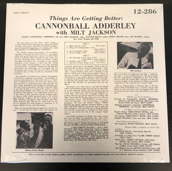 Cannonball Adderley With Milt Jackson : Things Are Getting Better (LP, Album, Ltd, RM, 180)