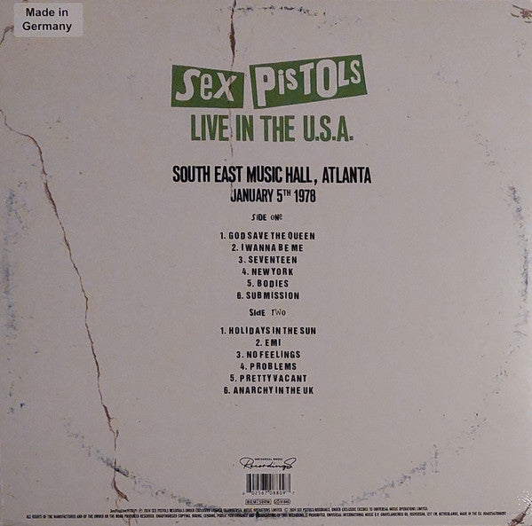 Sex Pistols : Live In The U.S.A. (South East Music Hall, Atlanta) (January 5th 1978) (LP, Ltd, Red)