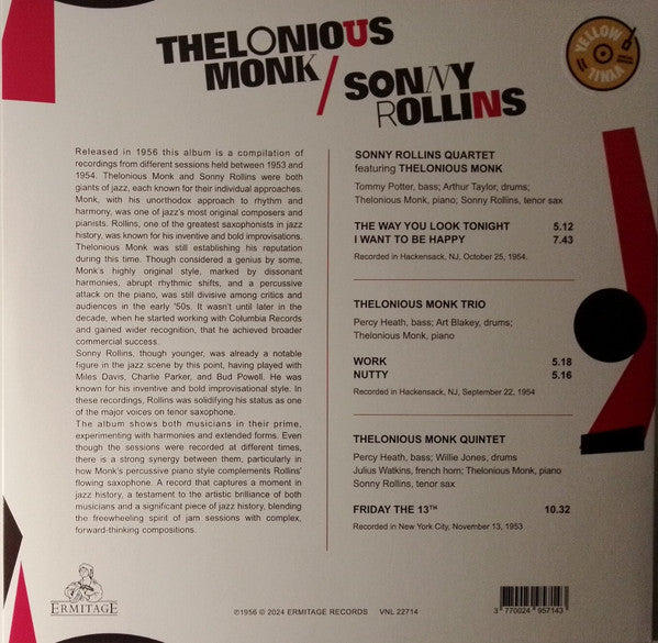 Thelonious Monk / Sonny Rollins : Thelonious Monk / Sonny Rollins (LP, Comp, RE, S/Edition, Yel)