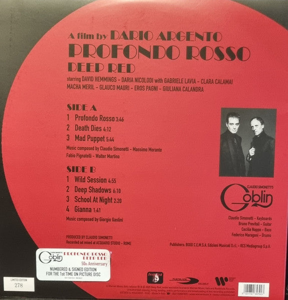 Claudio Simonetti's Goblin : Profondo Rosso = Deep Red (1975-2025) (LP, Ltd, Num, Pic, RE)