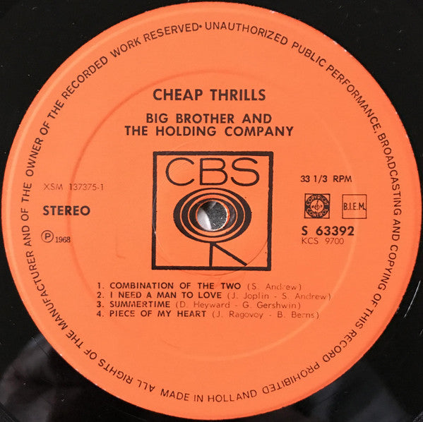 Big Brother & The Holding Company : Cheap Thrills (LP, Album, RE, RP)