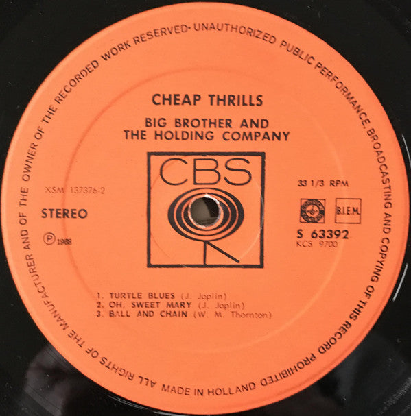 Big Brother & The Holding Company : Cheap Thrills (LP, Album, RE, RP)