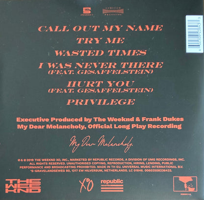 The Weeknd : My Dear Melancholy, (LP, S/Sided, EP, Etch, RE)