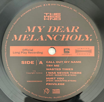The Weeknd : My Dear Melancholy, (LP, S/Sided, EP, Etch, RE)