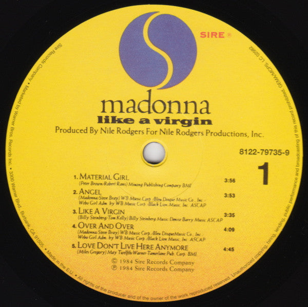 Madonna : Like A Virgin (LP, Album, RE, 180)