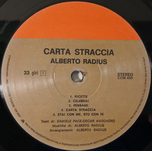 Alberto Radius : Carta Straccia (LP, Ltd, Num, RE)