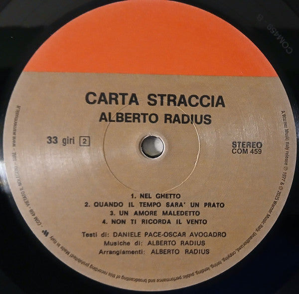 Alberto Radius : Carta Straccia (LP, Ltd, Num, RE)