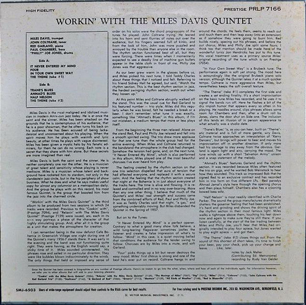 The Miles Davis Quintet : Workin' With The Miles Davis Quintet (LP, Album, Mono, RE)