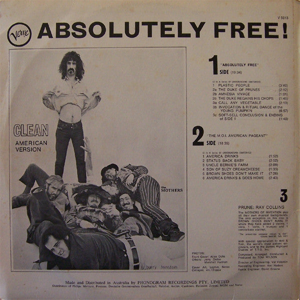 The Mothers Of Invention* : Absolutely Free (LP, Album, Mono)