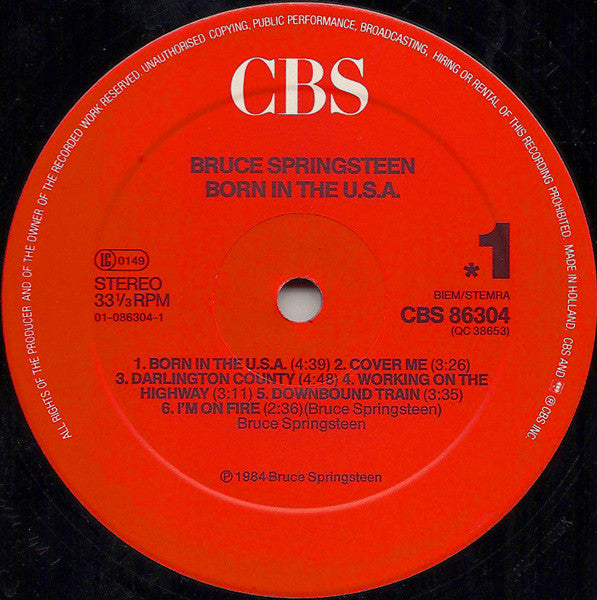 Bruce Springsteen : Born In The U.S.A. (LP, Album, RE, Red)