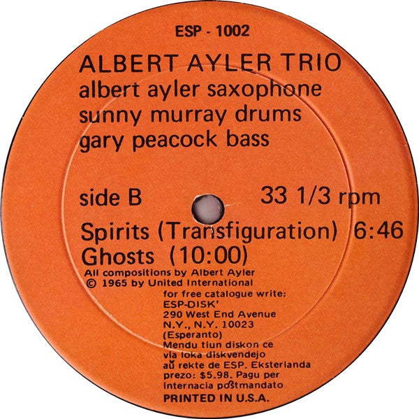 Albert Ayler Trio : Spiritual Unity (LP, Album, Mono, RE)