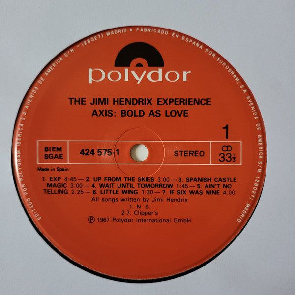 The Jimi Hendrix Experience : Axis: Bold As Love (LP, Album, RE)