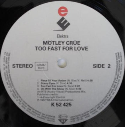 Mötley Crüe : Too Fast For Love (LP, Album, RE)