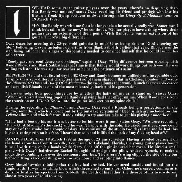 Ozzy Osbourne : Randy Rhoads Tribute (CD, Album, RE, RM)