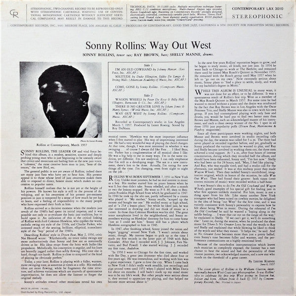 Sonny Rollins = Sonny Rollins : Way Out West = ウエイ・アウト・ウエスト (LP, Album, Ltd, RE)