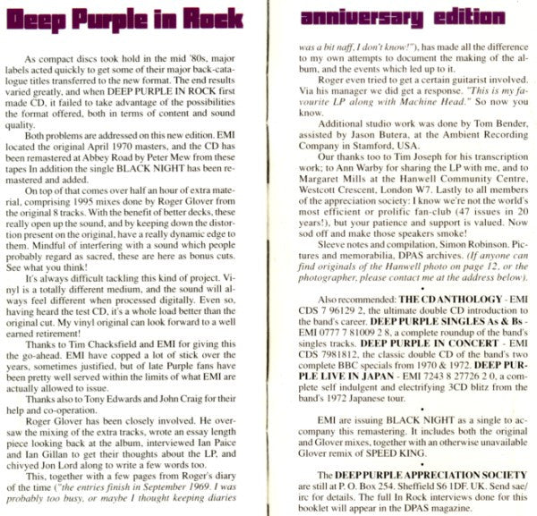 Deep Purple : Deep Purple In Rock (CD, Album, RE, RM, Ann)