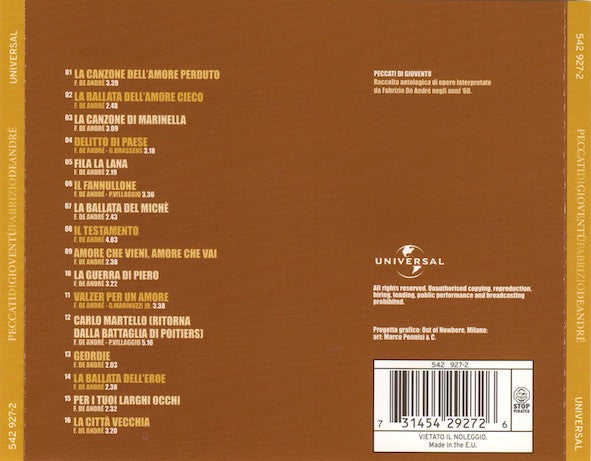 Fabrizio De André : Peccati Di Gioventù (CD, Comp)