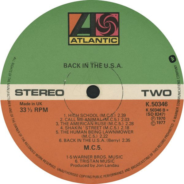 MC5 : Back In The USA (LP, Album, RE)