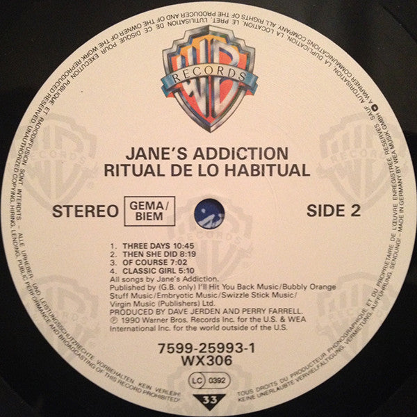 Jane's Addiction : Ritual De Lo Habitual (LP, Album)