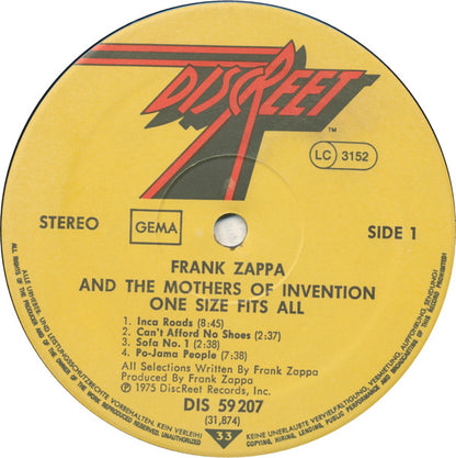 Frank Zappa And The Mothers : One Size Fits All (LP, Album, RE)