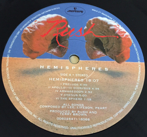 Rush : Hemispheres (LP, Album, RE, RM, Gat)