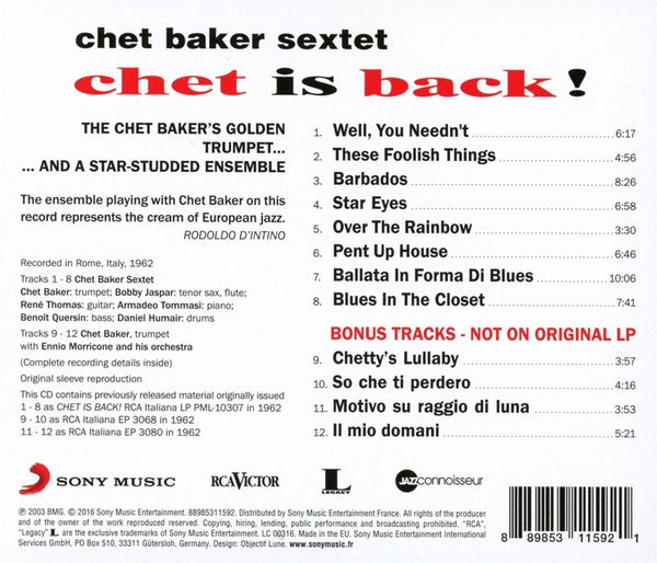 Chet Baker Sextet : Chet Is Back! (CD, Album, RE, RM)