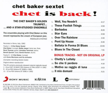 Chet Baker Sextet : Chet Is Back! (CD, Album, RE, RM)