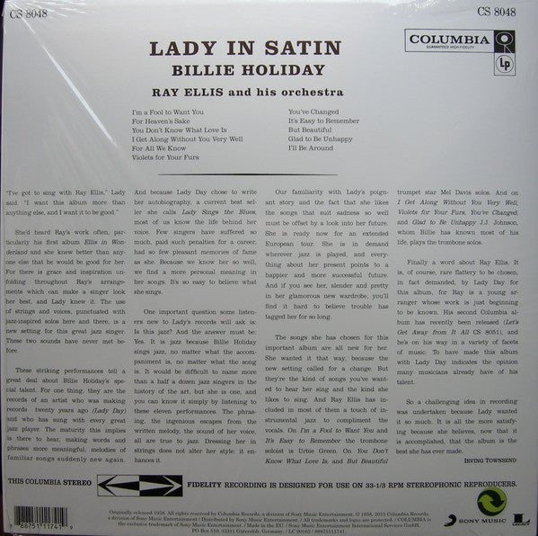 Billie Holiday With Ray Ellis And His Orchestra : Lady In Satin (LP, Album, RE, 180)