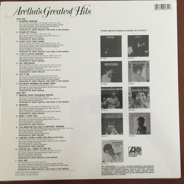 Aretha Franklin : Aretha's Greatest Hits (LP, Comp, RE)