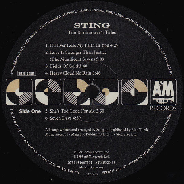 Sting : Ten Summoner's Tales (LP, Album, RE, RM, 180)