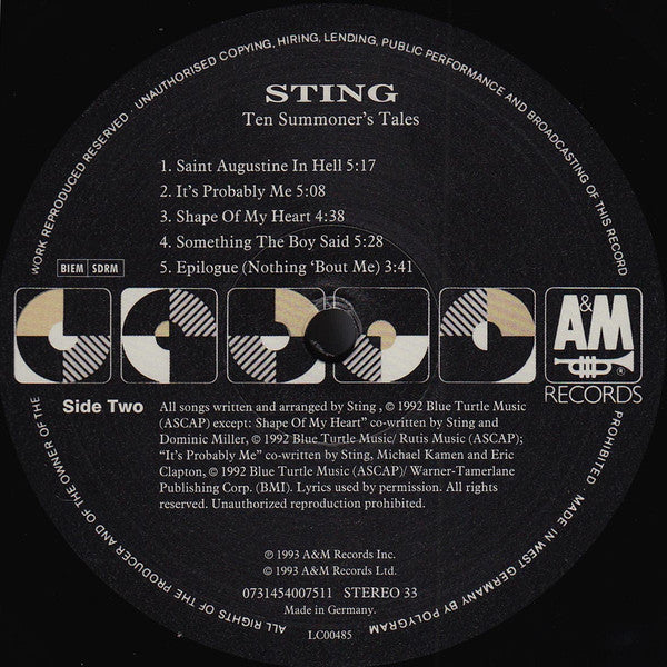 Sting : Ten Summoner's Tales (LP, Album, RE, RM, 180)