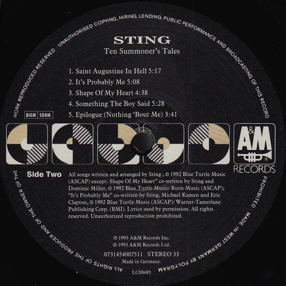 Sting : Ten Summoner's Tales (LP, Album, RE, RM, 180)