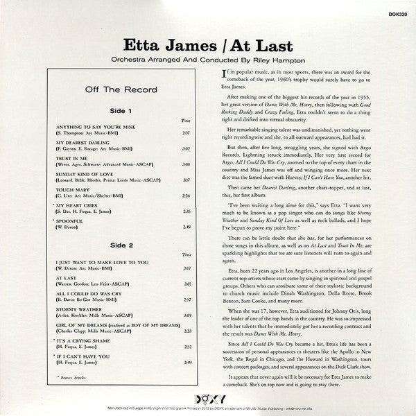 Etta James - At Last! (LP, Album, D, 180 + CD, Album) (Mint (M))